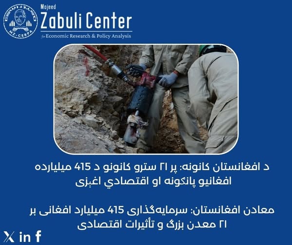 د افغانستان کانونه؛ پر ۲۱ سترو کانونو د ۴۱۵ میلیارده افغانیو پانګونه او د اقتصادي اغېزو ارزونه